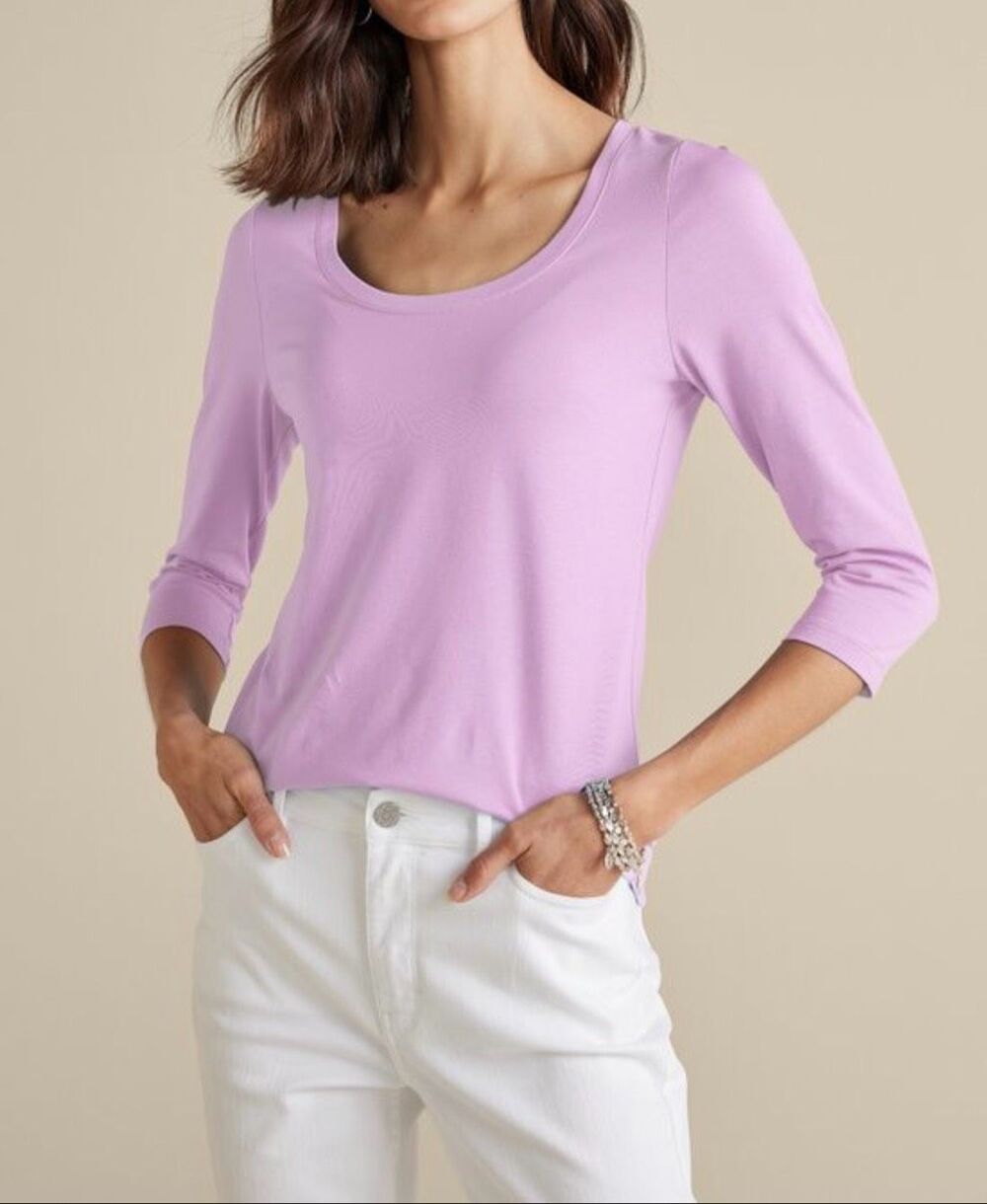 SOFT SURROUNDINGS SoftEssential Pima 3/4 Sleeve Tee lavendar Petite S NEW